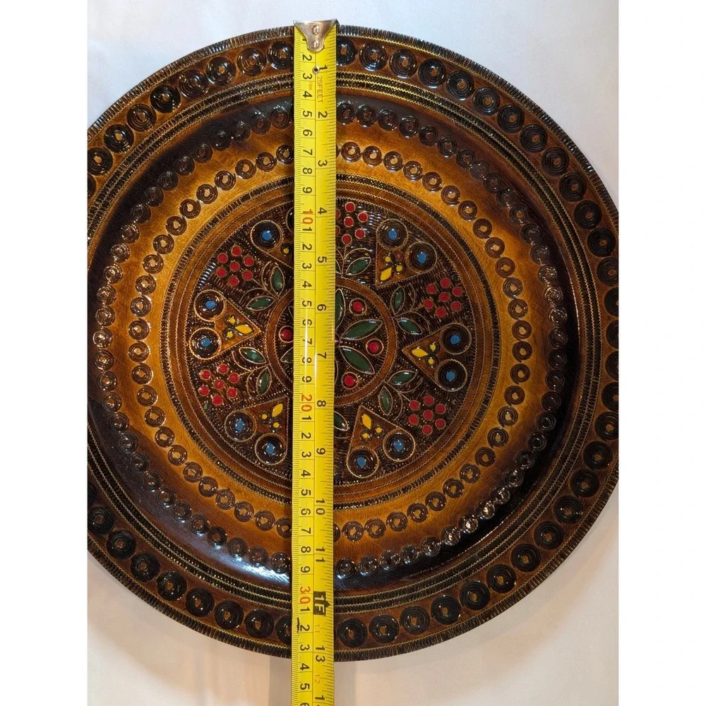 PTTK BORT Krakow Wall Platter Brown Polish Folk Art Hand Painted Carved Wood